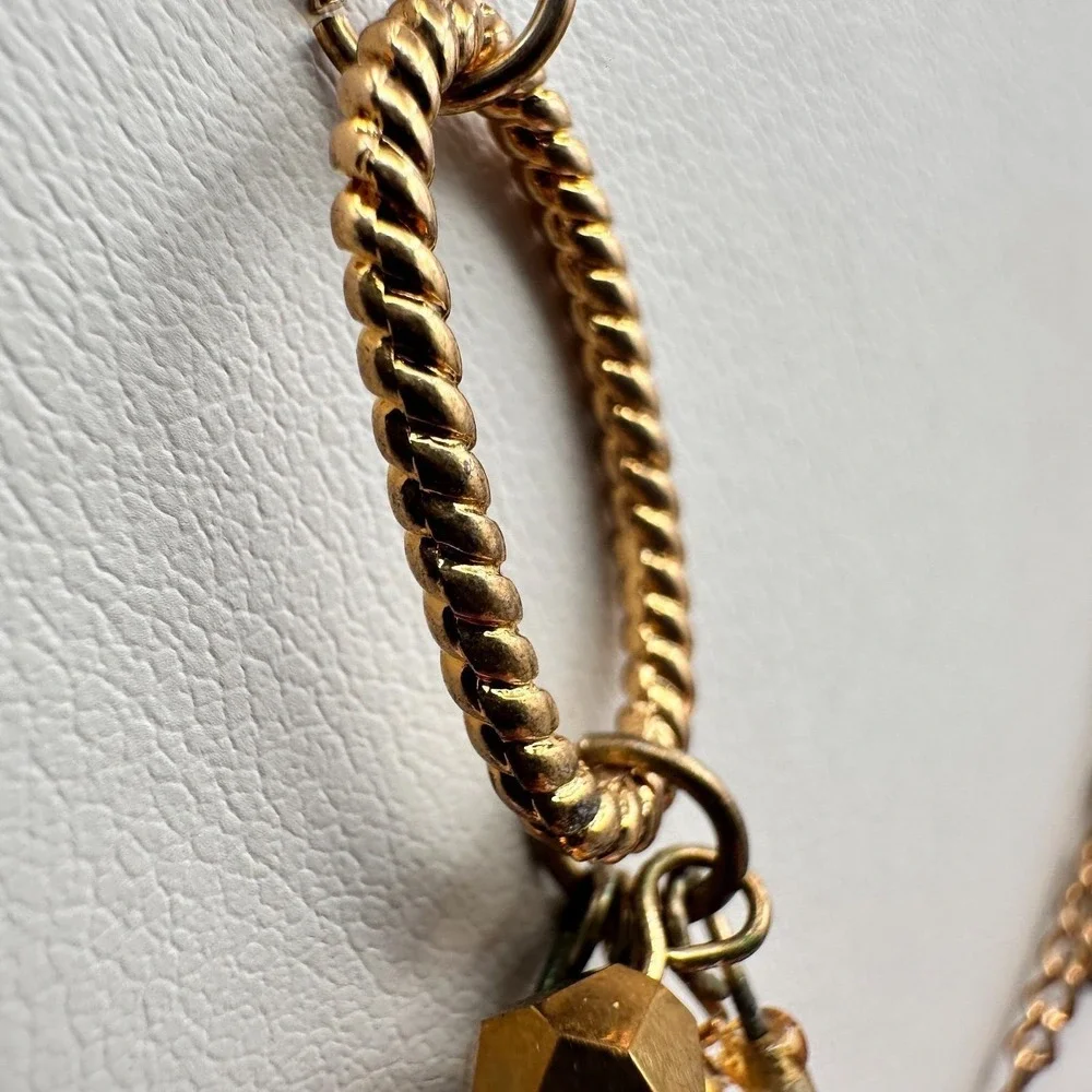 Vintage 90s Amber Citrine Glass Pendant Necklace Gold Tone Beaded Boho Statement